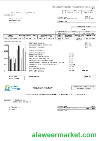 Canada Yukon Energy business utility bill template in Word and PDF formats
